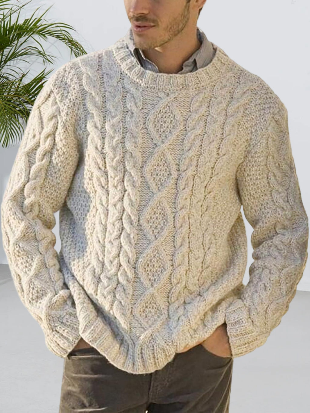 Herren Chunky Cable Pullover - Slim-Fit Winterwärme-Pulli
