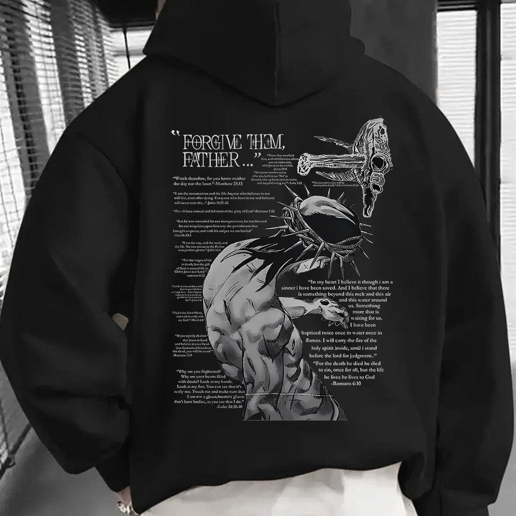 Herren Schwarze Grafik-Kapuzenjacke - Vergib Ihnen, Vater