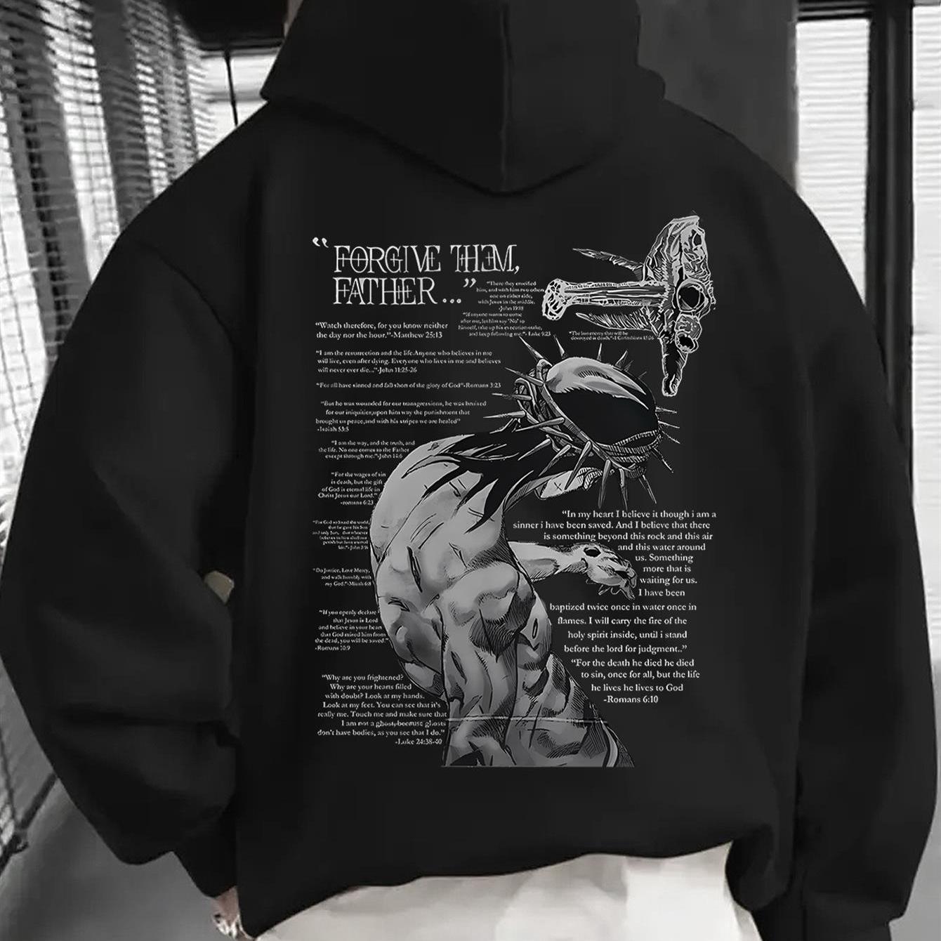 Herren Schwarze Grafik-Kapuzenjacke - Vergib Ihnen, Vater