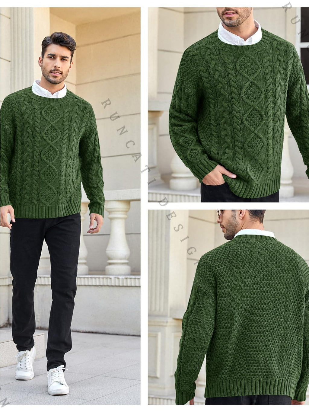 Herren Chunky Cable Pullover - Slim-Fit Winterwärme-Pulli